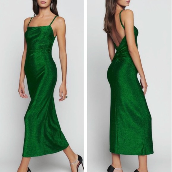 Reformation Dresses & Skirts - NWT Reformation Breslin Midi Dress - Emerald Sparkle Knit Stretchy Holiday